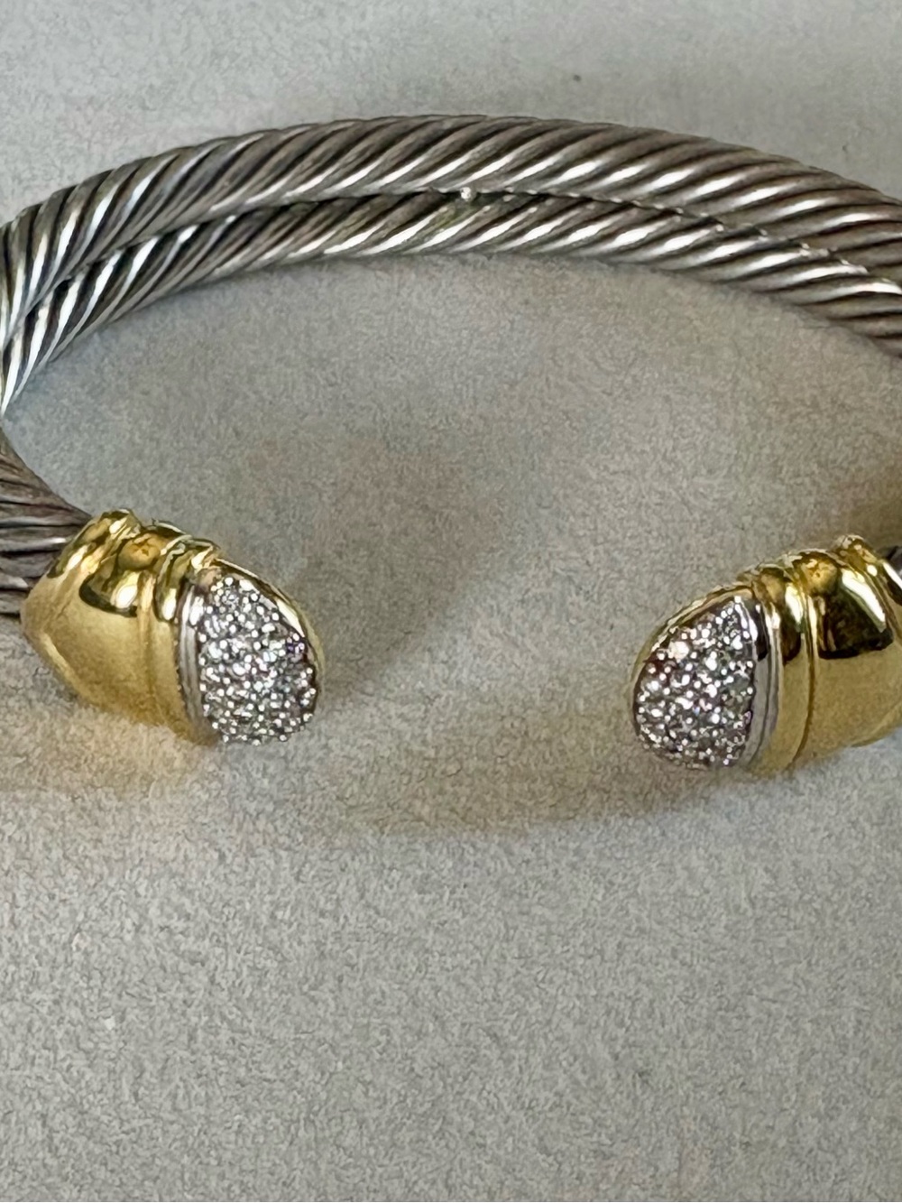 David Yurman Thoroughbred Cuff Bracelet Pave Diamond 18K Gold, Sterling Silver - Picture 3 of 11
